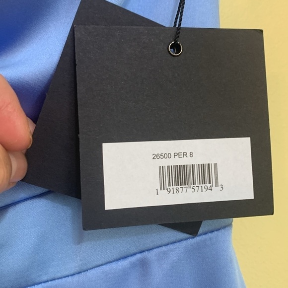 Ieena for MacDuggal NWT 1 Shoulder Long Sleeve Satin Cocktail Dress 8 FLAWS - Picture 7 of 11